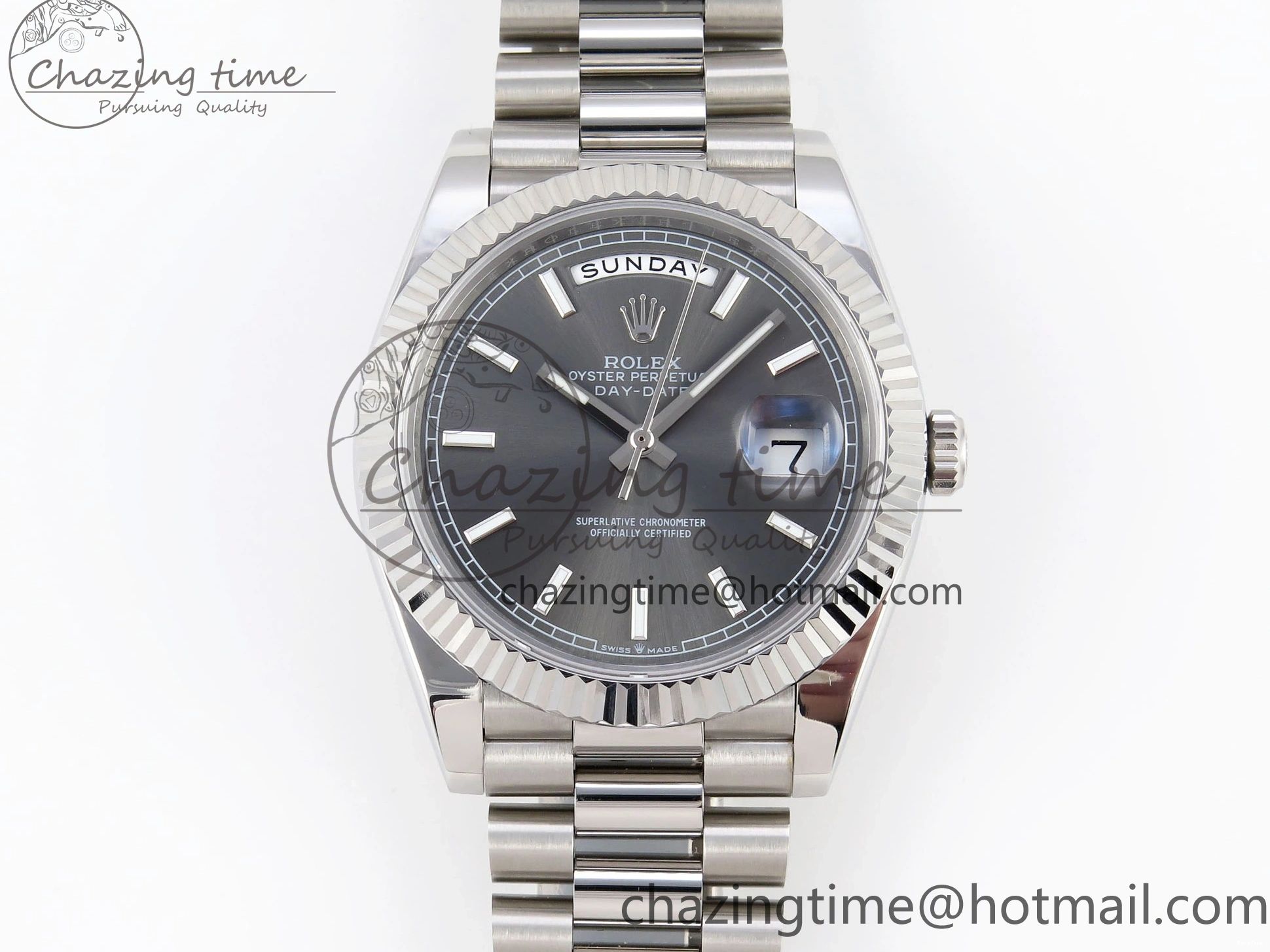 MiroTime 0328 ComfortFit DayDate 40 SS GSF Gain Weight Gray Stick Dial on President Bracelet A 1927